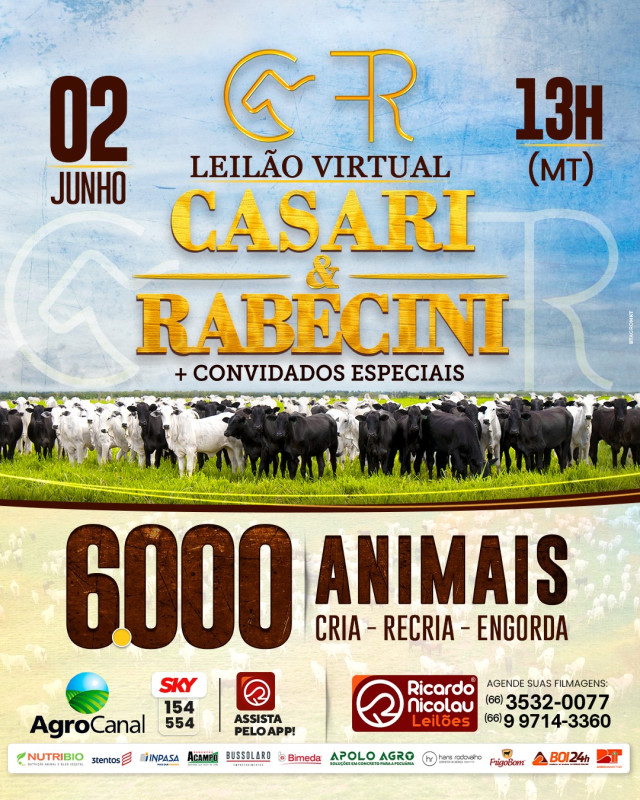 Leilão Virtual Casari & Rabecini + Convidados Especiais hoje no Agro Canal