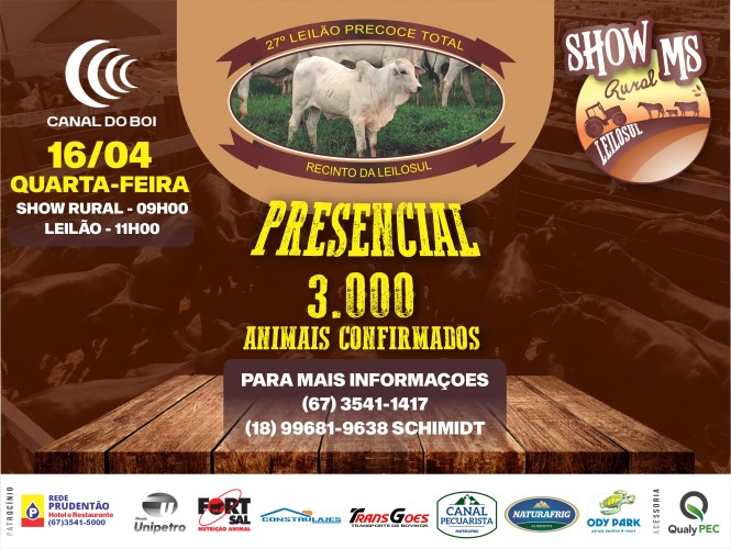 27º Leilão Precoce Total hoje às 12h no Canal do Boi