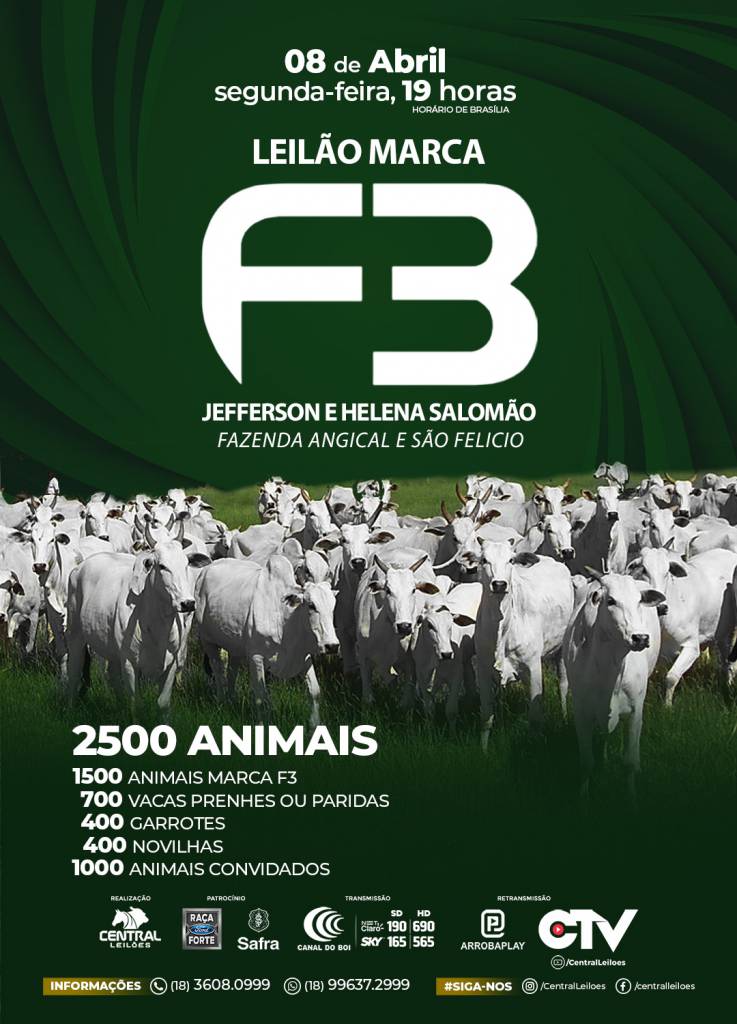 Leilão Marca F3 - Jefferson e Helena Salomão hoje às 19h no Canal do Boi