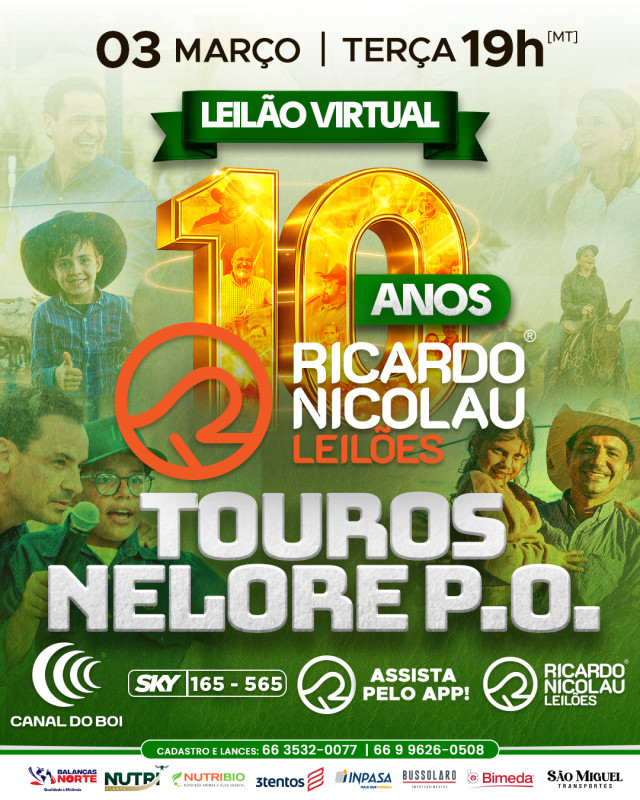 Leilão Especial de Touros Nelore PO hoje no Canal do Boi