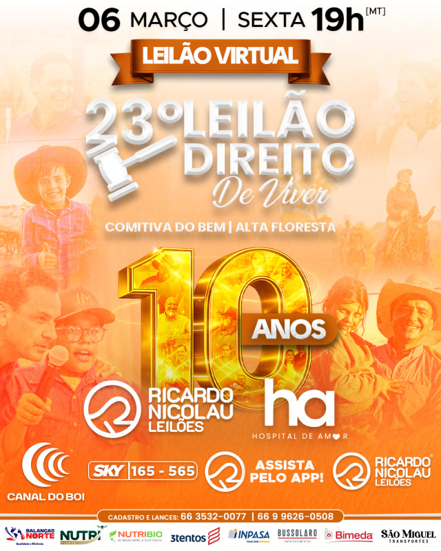 23º Leilão Direito de Viver hoje às 20h no Canal do Boi