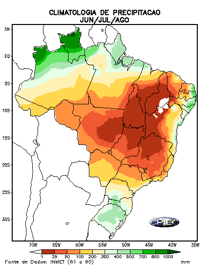 Climatologia de Precipitação - Junho/Julho/Agosto.  